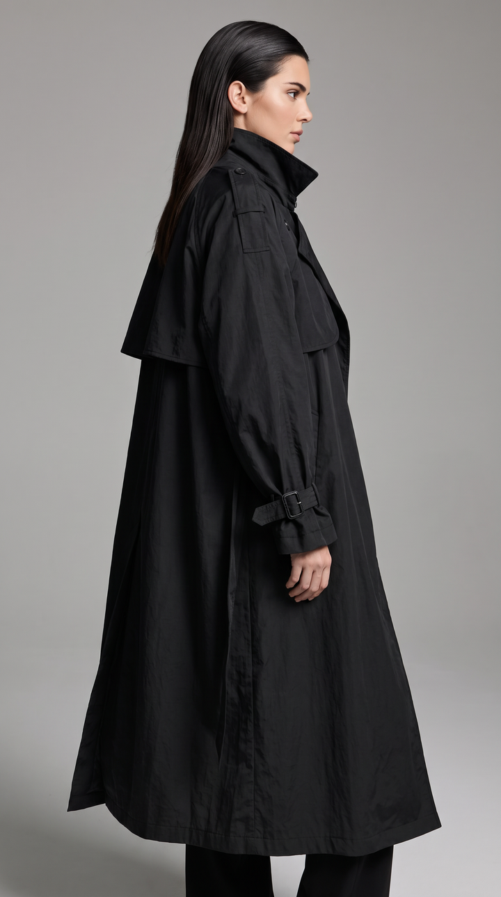 Lightweight Nylon Trench Coat - Black