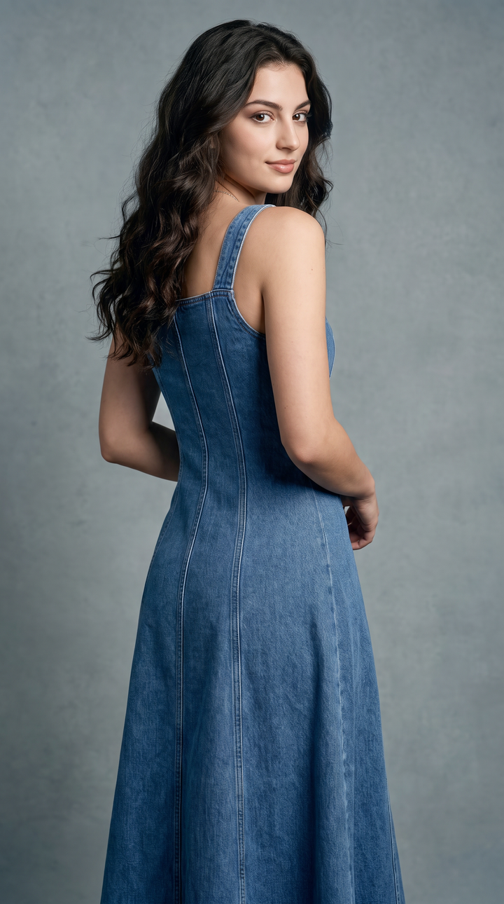 Denim Sleeveless Midi Dress - Light Wash