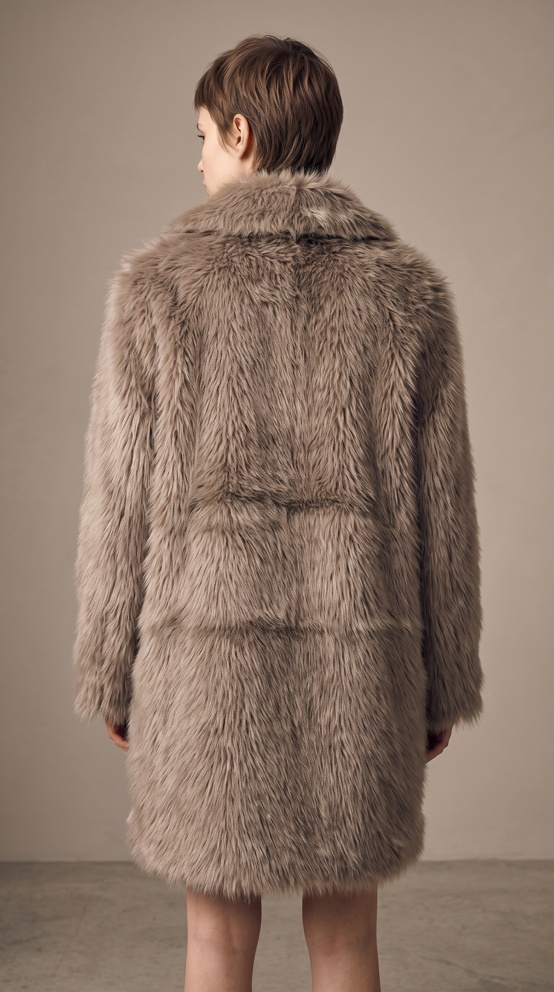 Faux Fur Longline Coat - Mocha