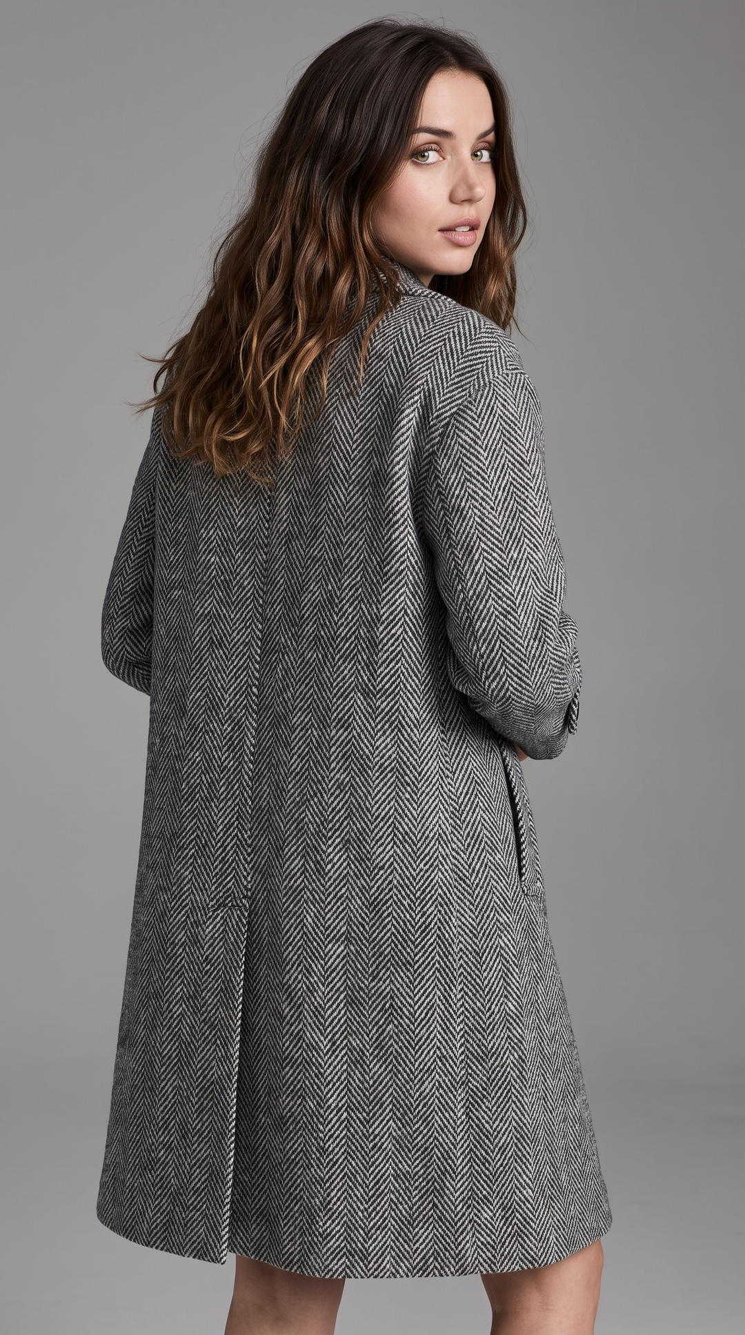 Herringbone Tweed Overcoat - Grey