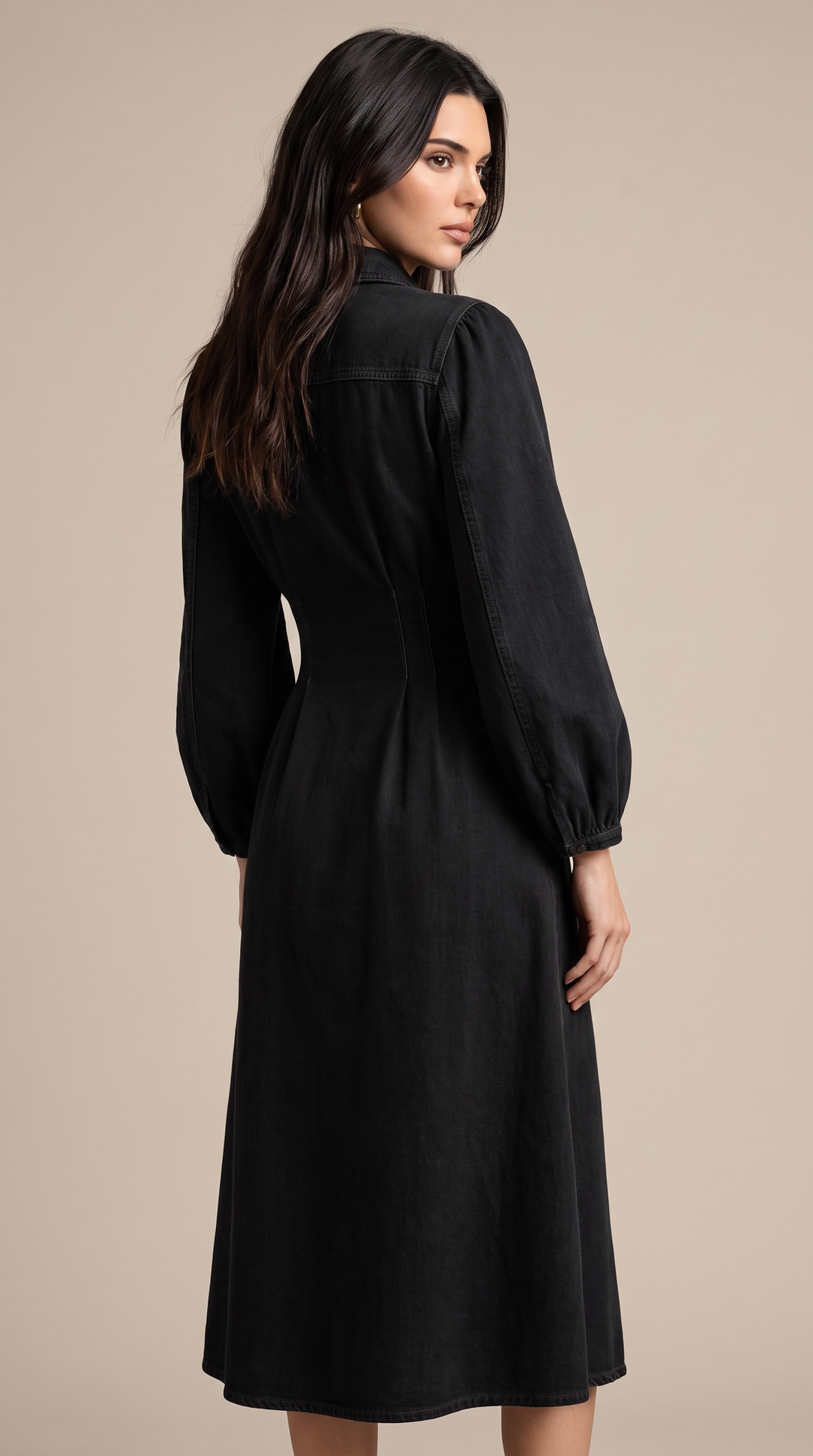 Denim Maxi Shirt Dress - Black