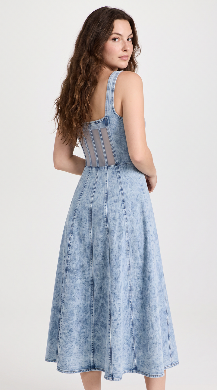 Denim Strappy Midi Dress - Light Denim