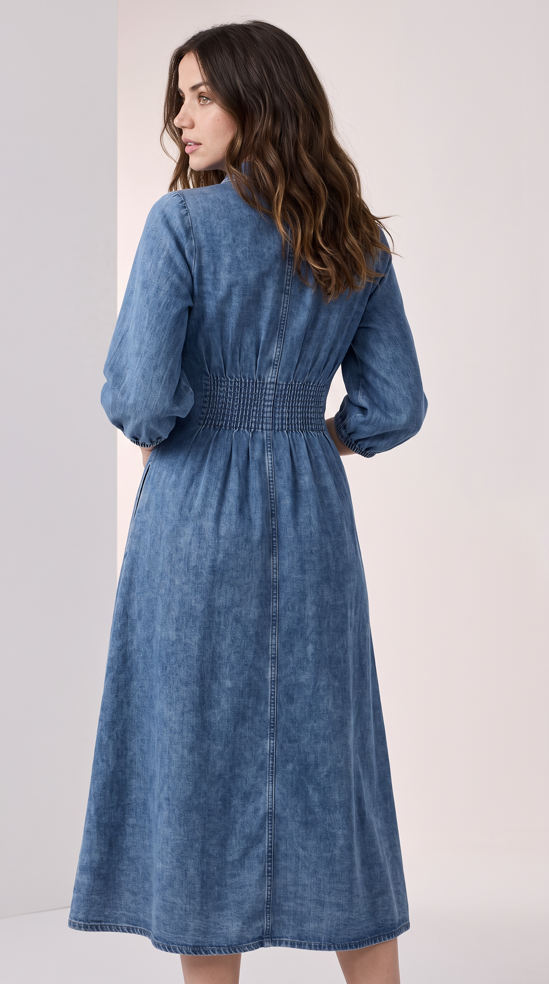 Denim Maxi Shirt Dress - Mid Wash