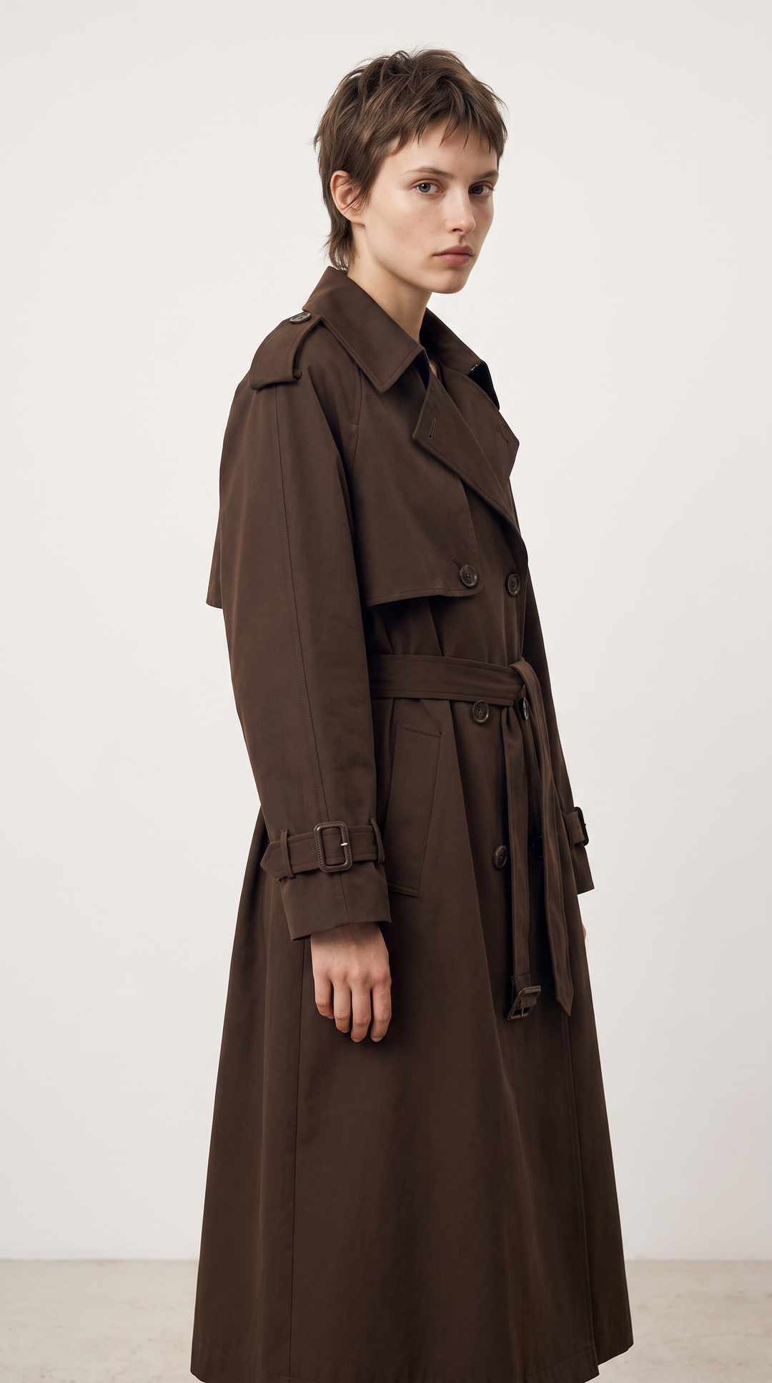 Classic Double-Breasted Trench Coat - Chocolate