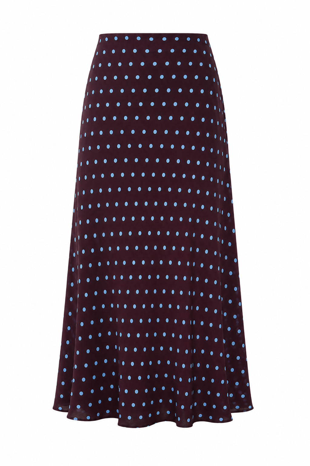 Polka Dot Bias-Cut Midi Skirt — Plum