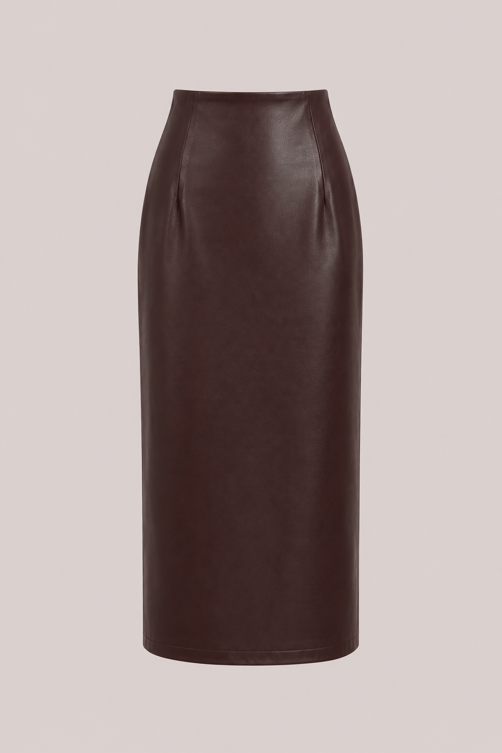 Faux Leather Pencil Midi Skirt — Chocolate