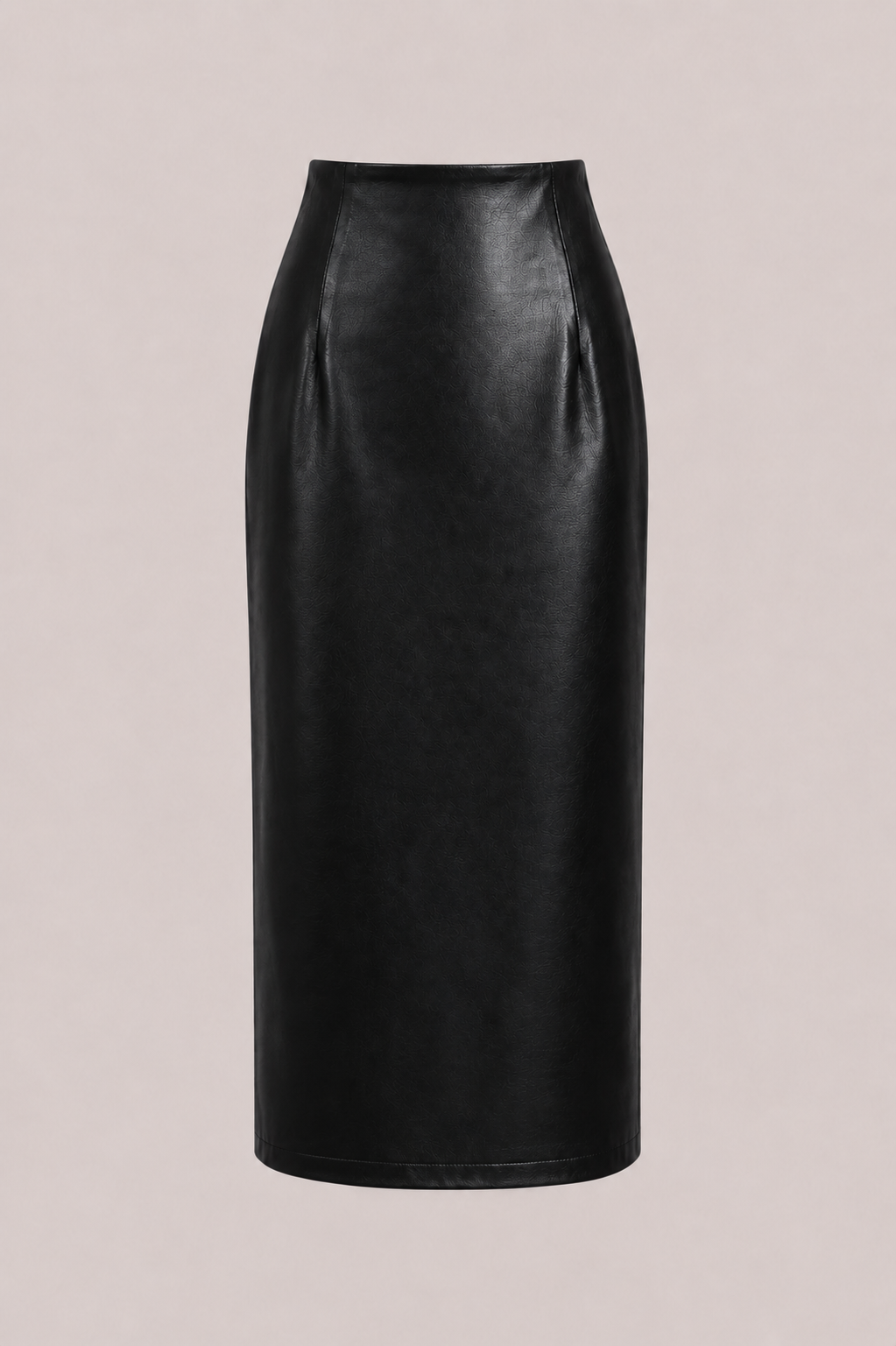 Faux Leather Pencil Midi Skirt — Black