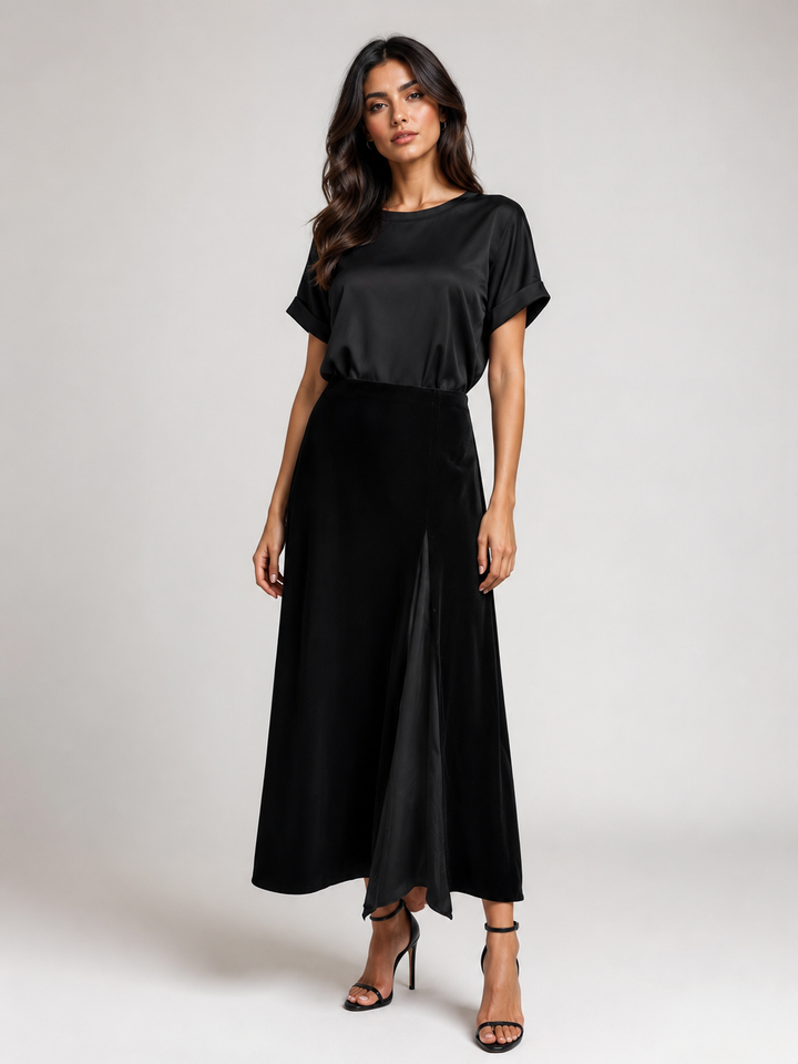 Satin Crew Tee - Black