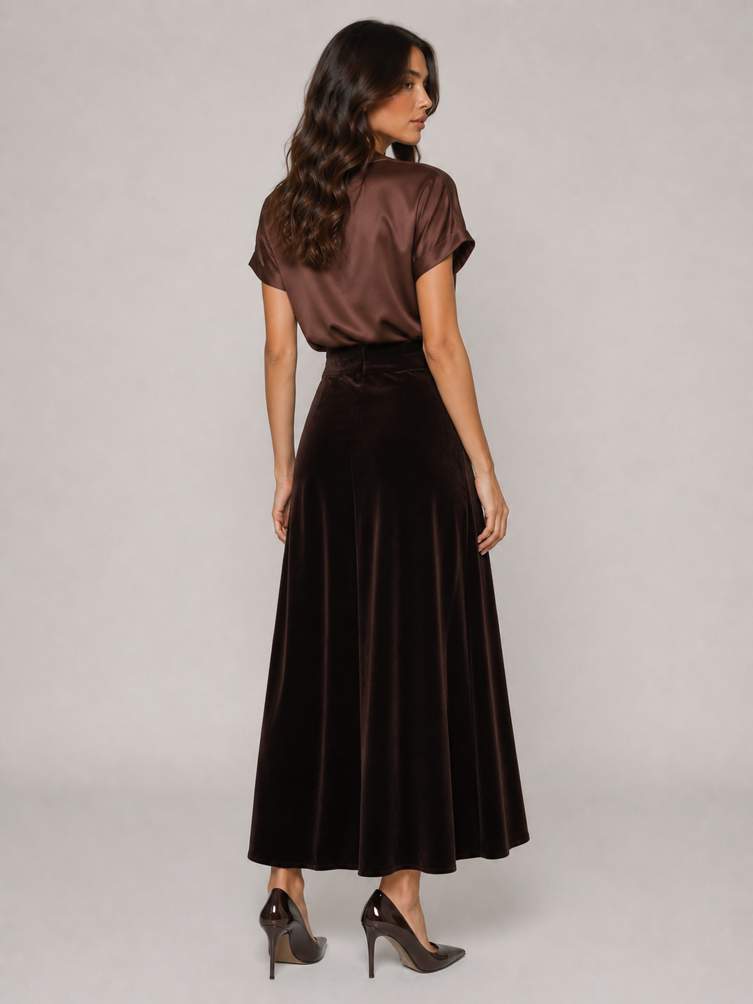 Satin Crew Neck Tee — Brown