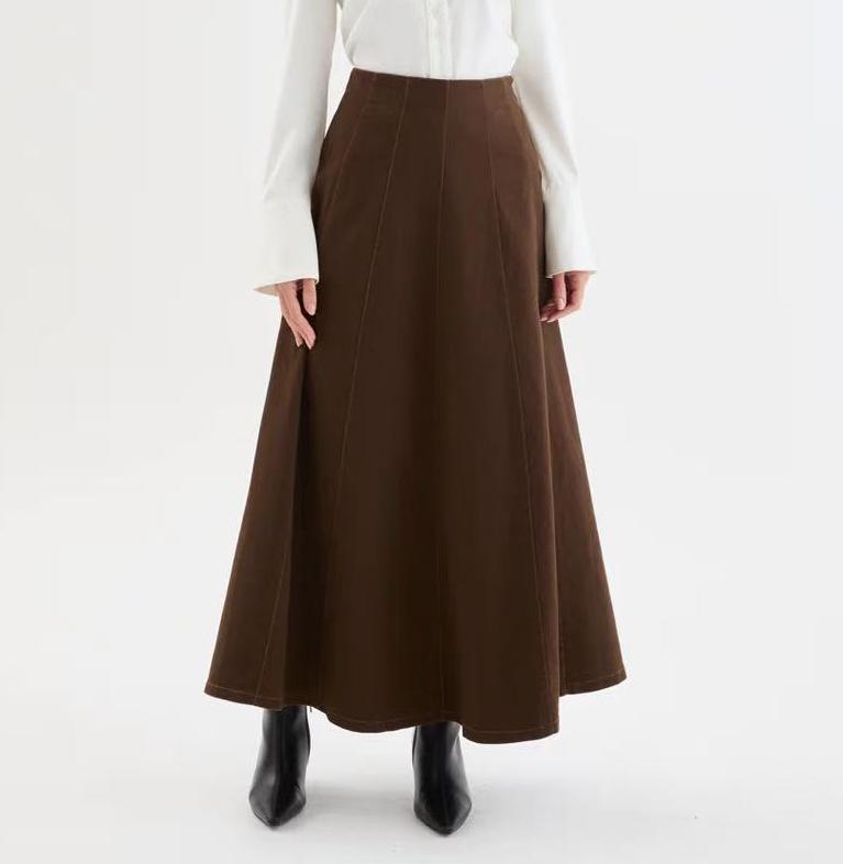 Panelled A-Line Maxi Skirt - Chocolate