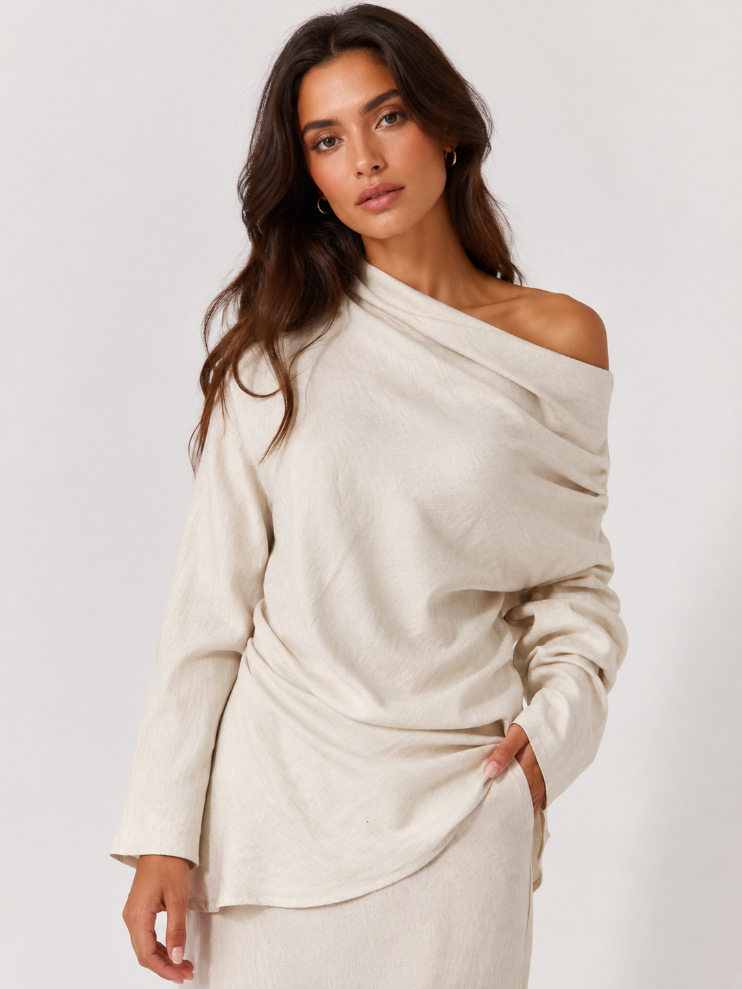 Cowl Neck Draped Top - Cream