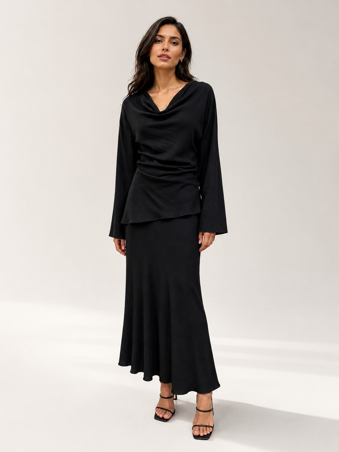 Cowl Neck Draped Top - Black