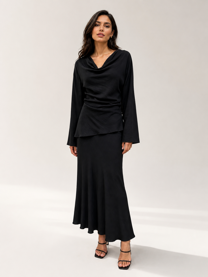Cowl Neck Draped Top - Black