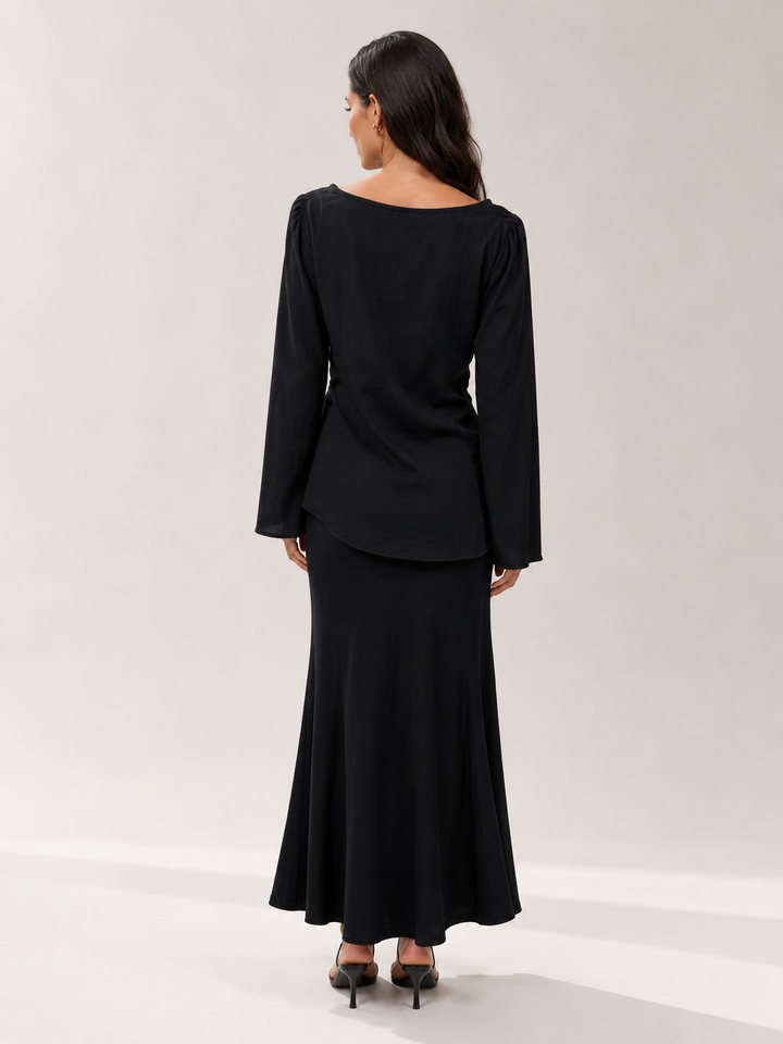 Cowl Neck Draped Top - Black
