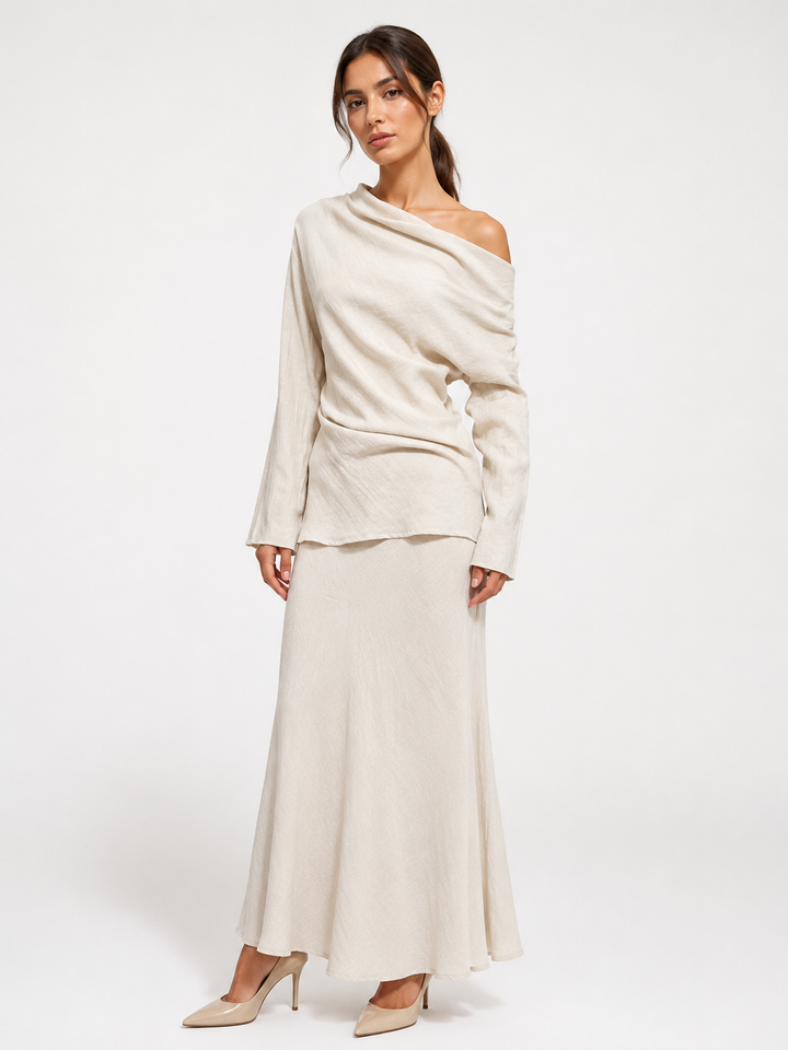 Cowl Neck Draped Top - Cream