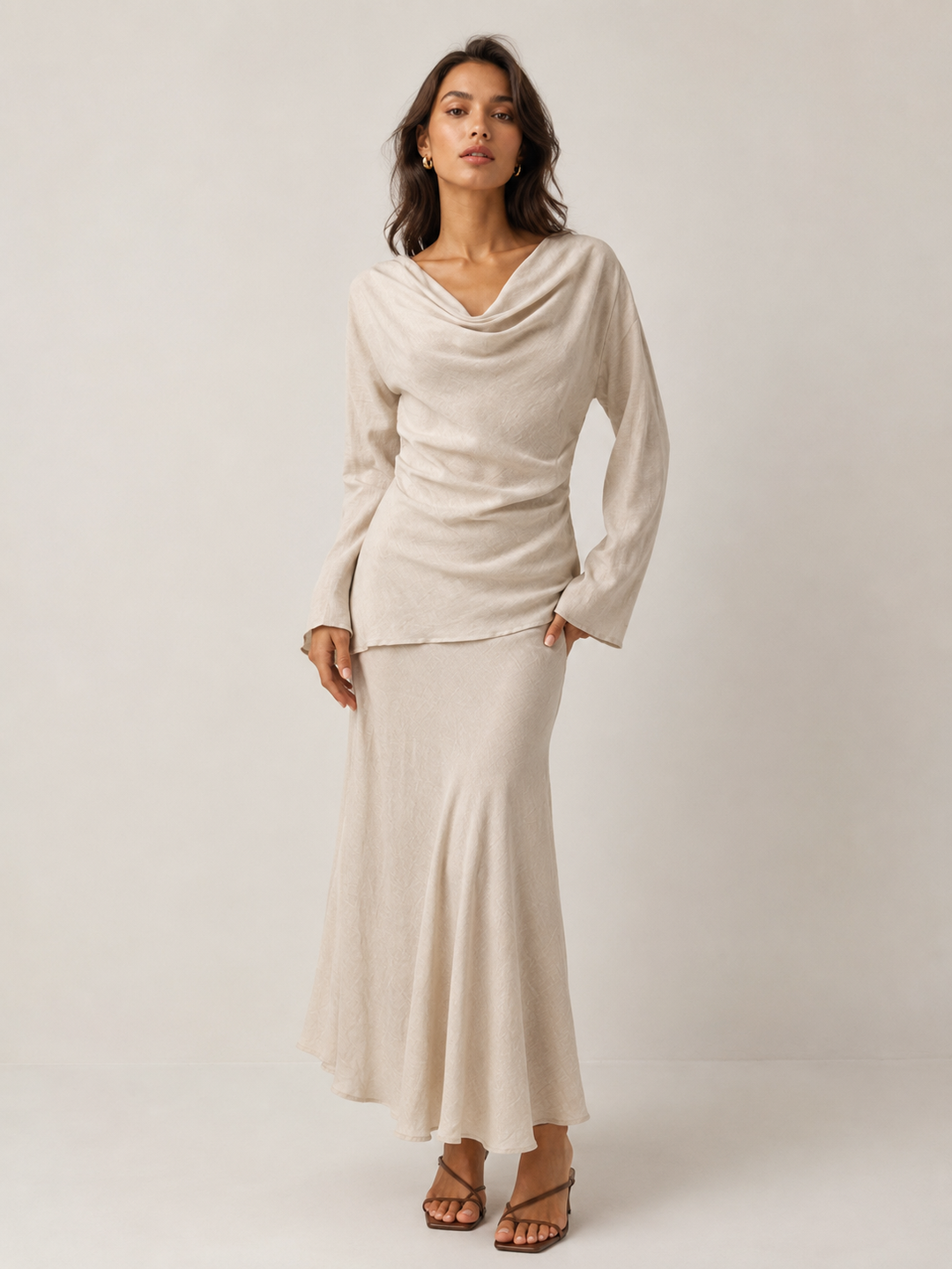 Cowl Neck Draped Top - Cream