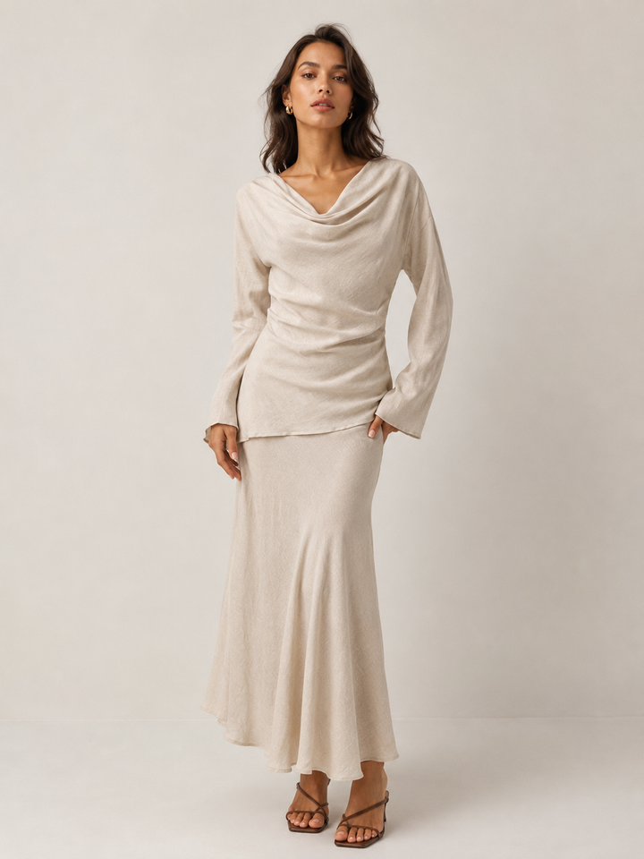 Cowl Neck Draped Top - Cream