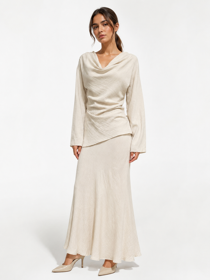Cowl Neck Draped Top - Cream