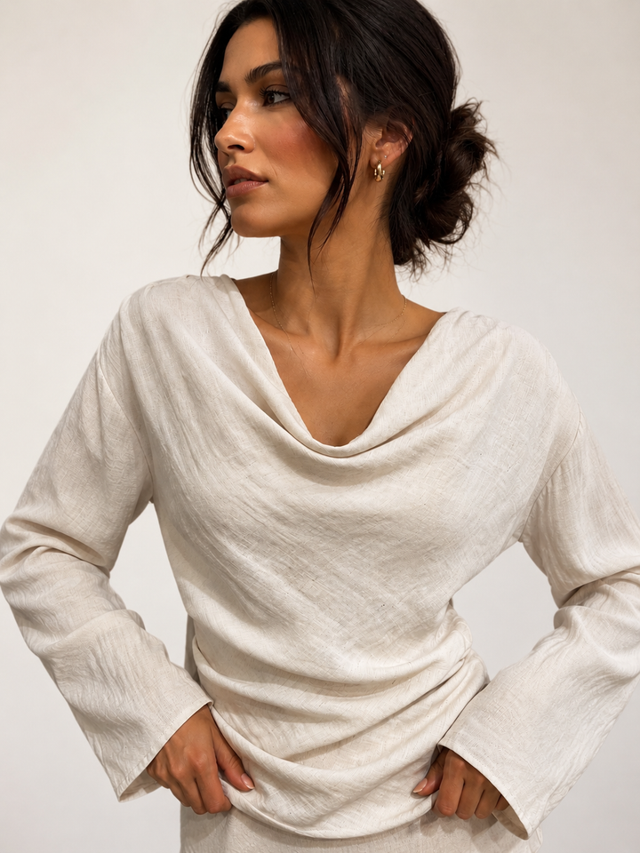 Cowl Neck Draped Top - Cream