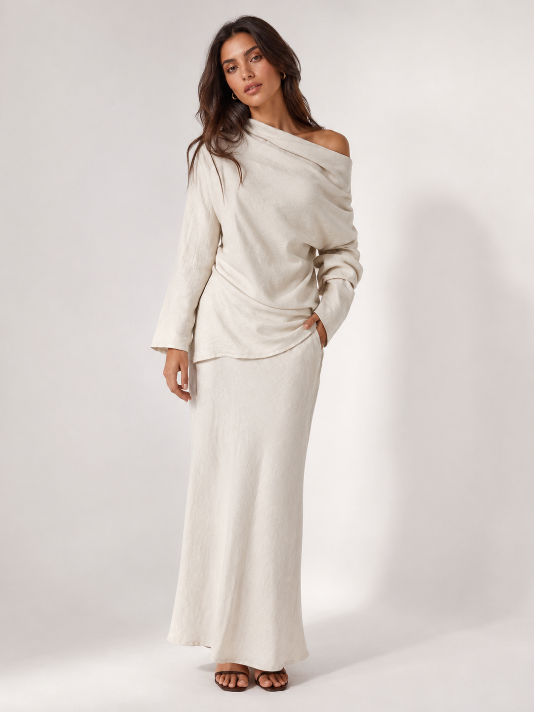 Cowl Neck Draped Top - Cream