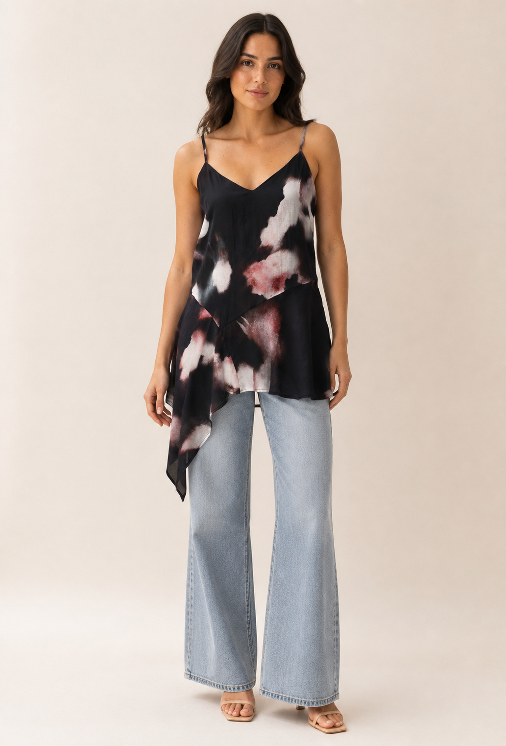 Watercolour Print Asymmetric Cami Top
