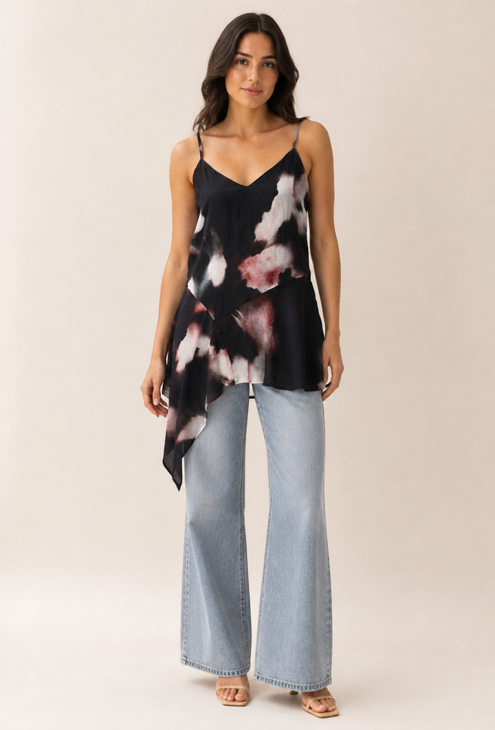 Watercolour Print Asymmetric Cami Top