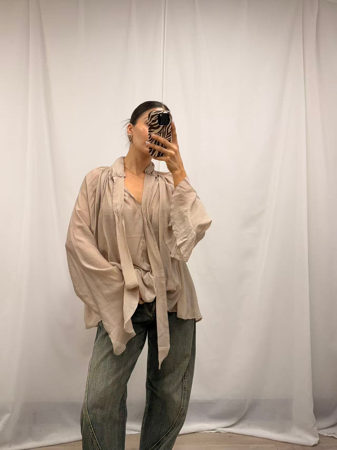 Oversized Drape Blouse - Sand