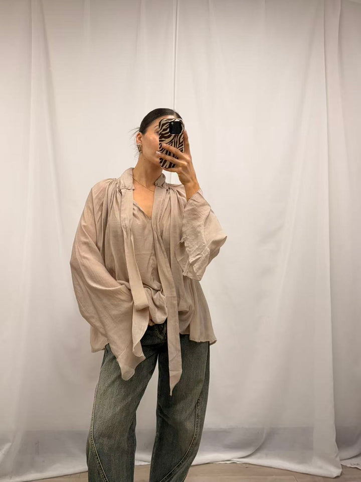 Oversized Drape Blouse - Sand