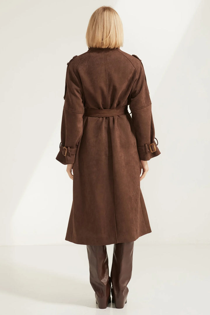 Marlowe Suede Trench Coat — Chocolate