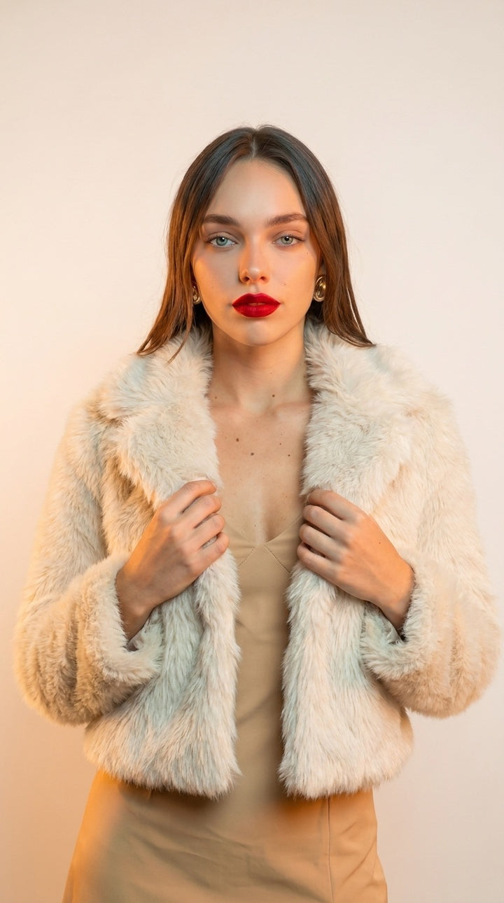 Cropped Faux Fur Jacket — Cream