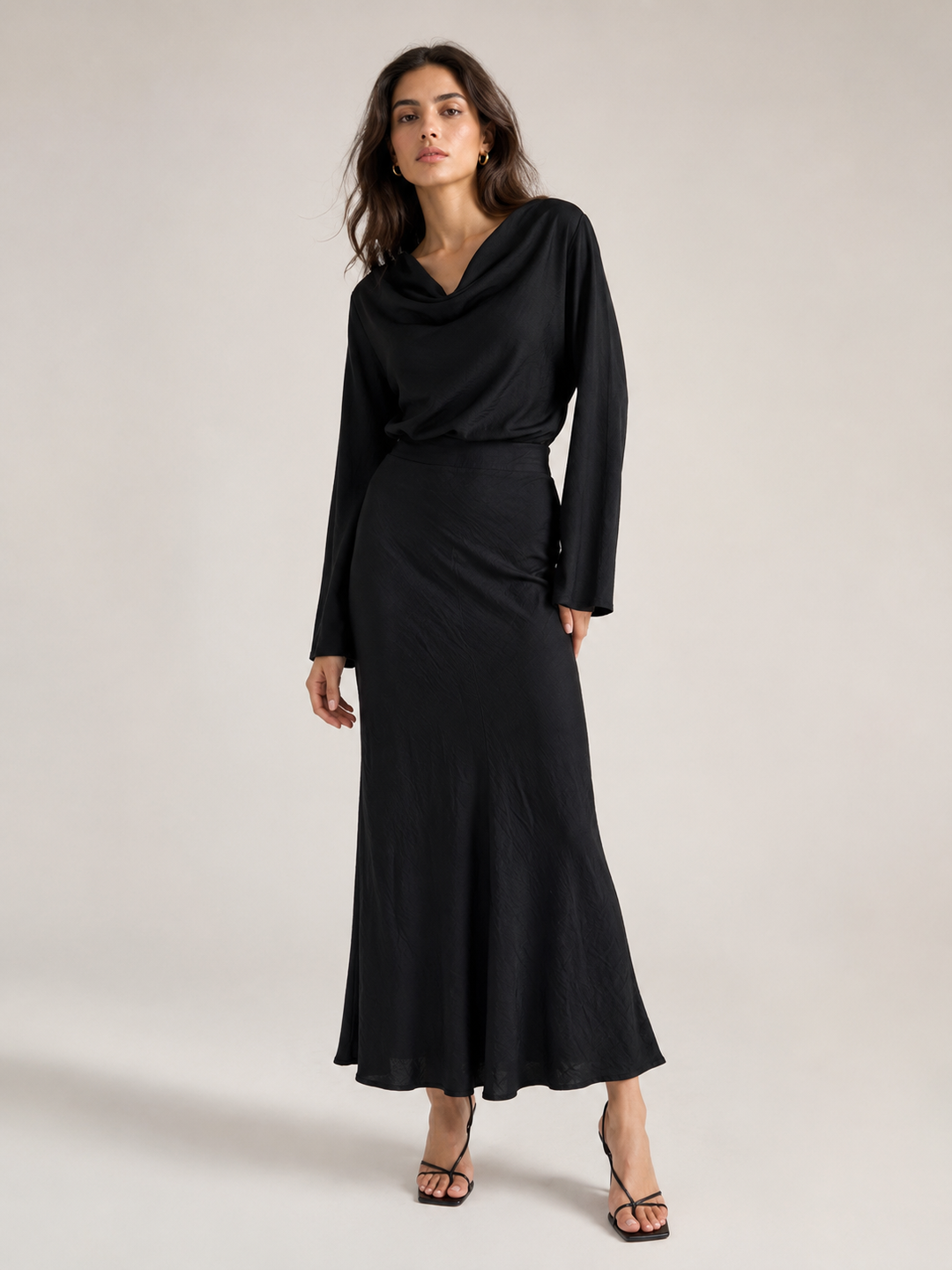 Cotton Linen Bias Maxi Skirt - Black