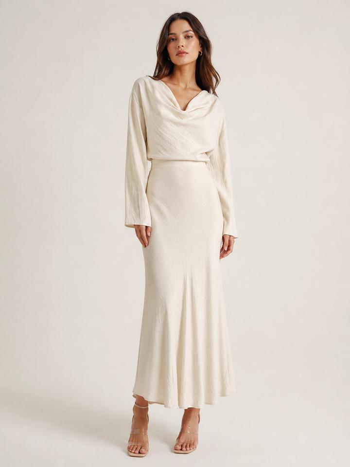 Cotton Linen Bias Maxi Skirt - Natural