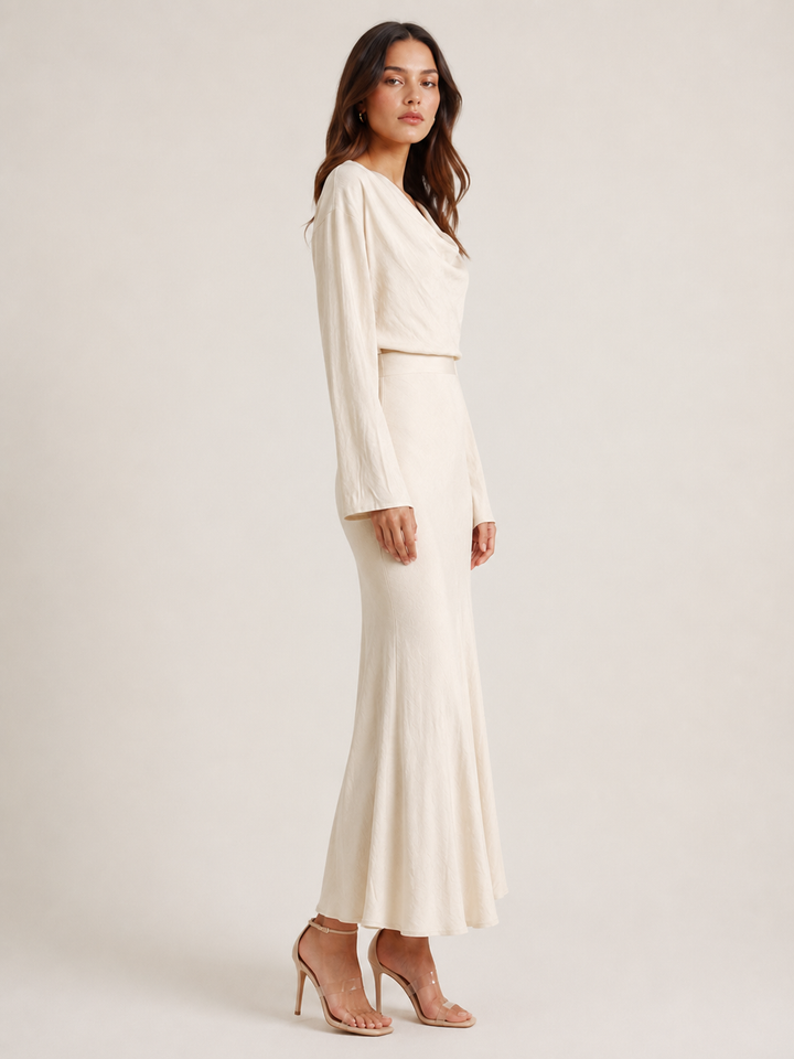 Cotton Linen Bias Maxi Skirt - Natural