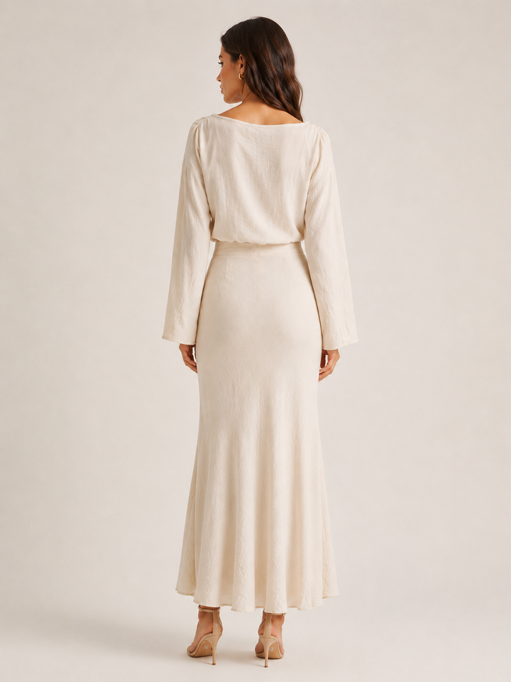 Cotton Linen Bias Maxi Skirt - Natural
