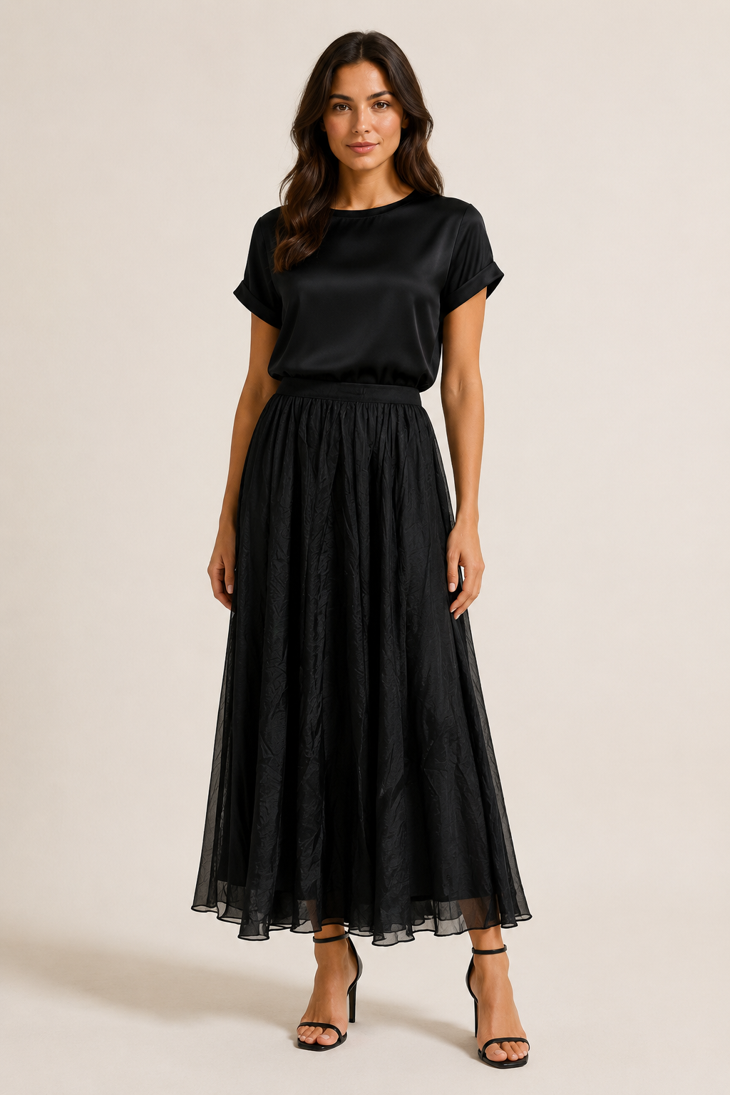 Crinkle Voile Maxi Skirt - Black