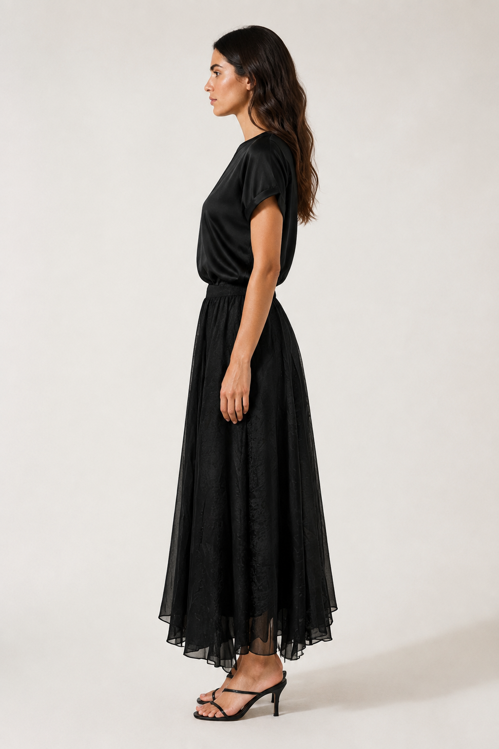 Crinkle Voile Maxi Skirt - Black