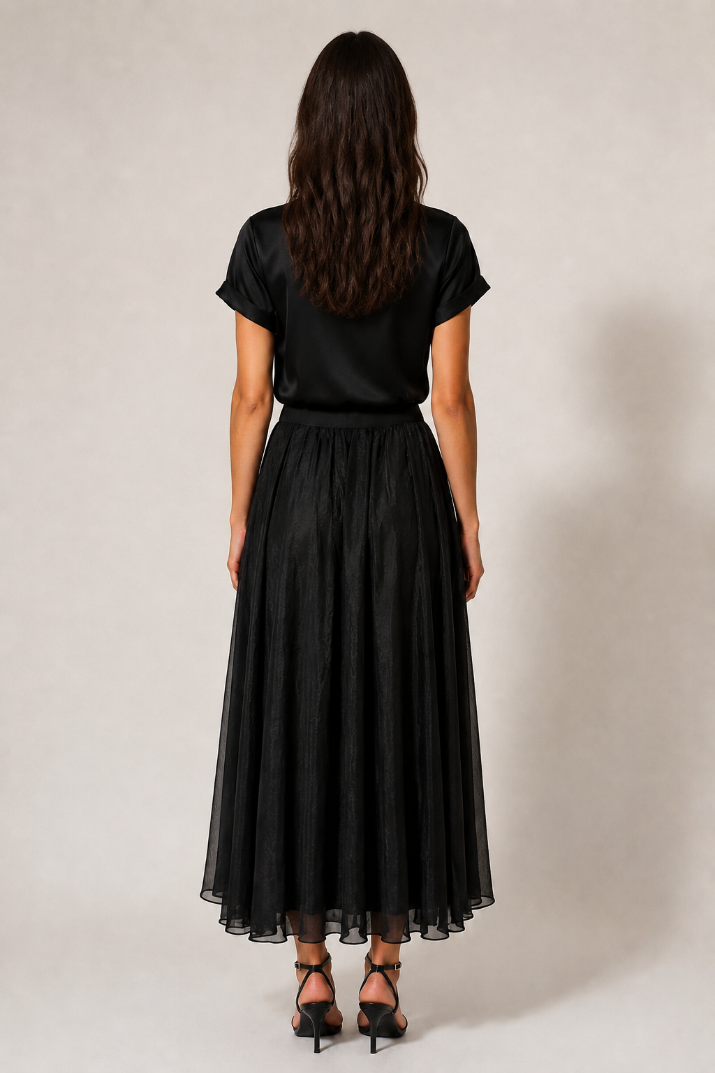 Crinkle Voile Maxi Skirt - Black