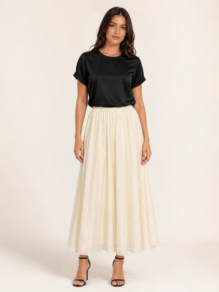Crinkle Voile Maxi Skirt - Ivory