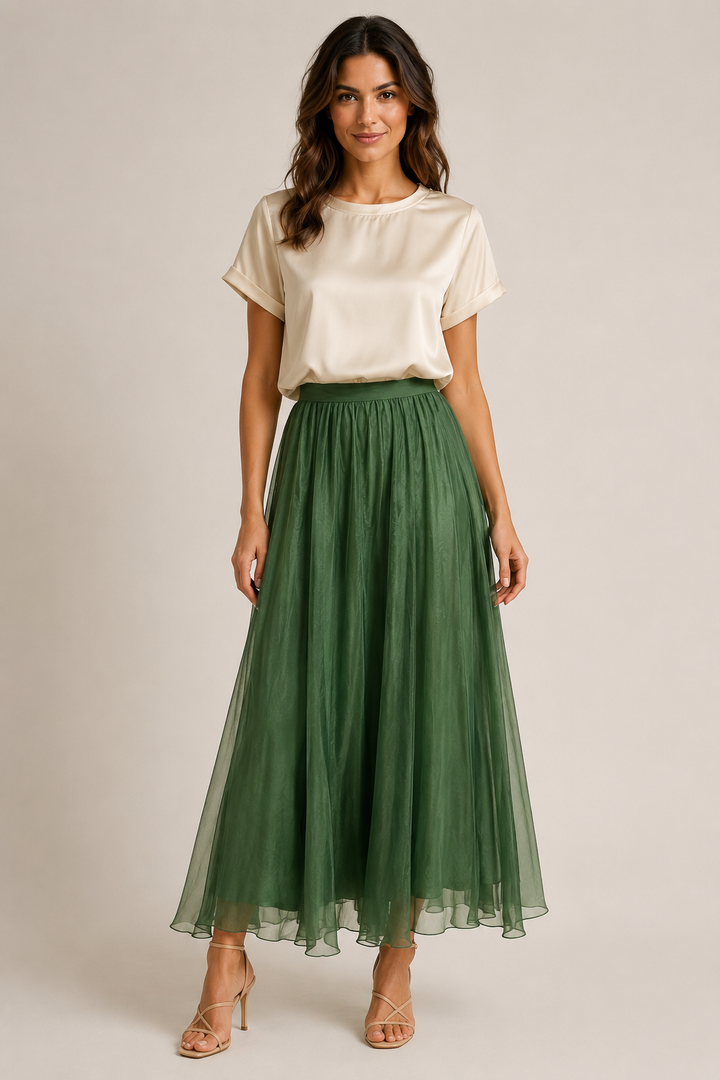 Crinkle Voile Maxi Skirt - Sage