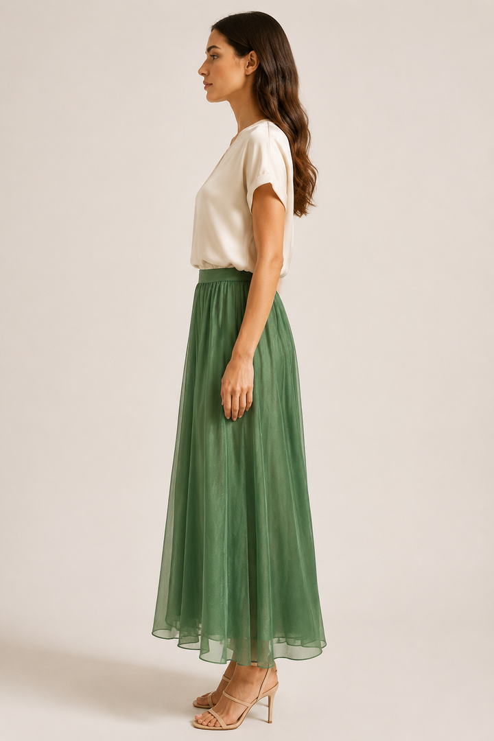 Crinkle Voile Maxi Skirt - Sage