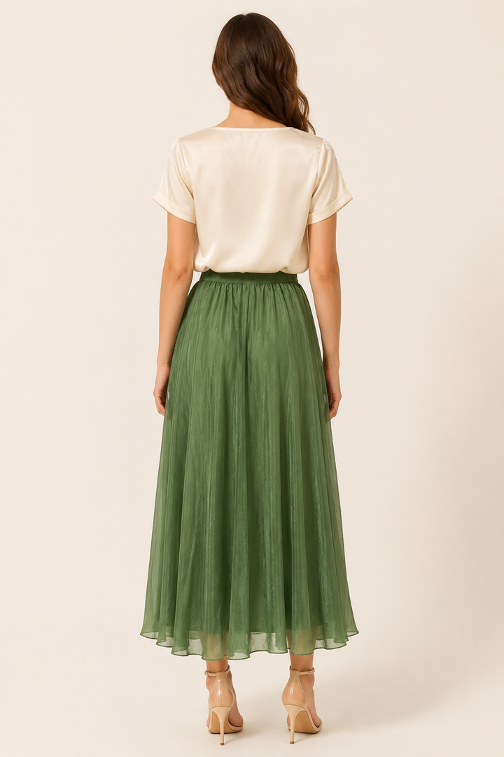 Crinkle Voile Maxi Skirt - Sage