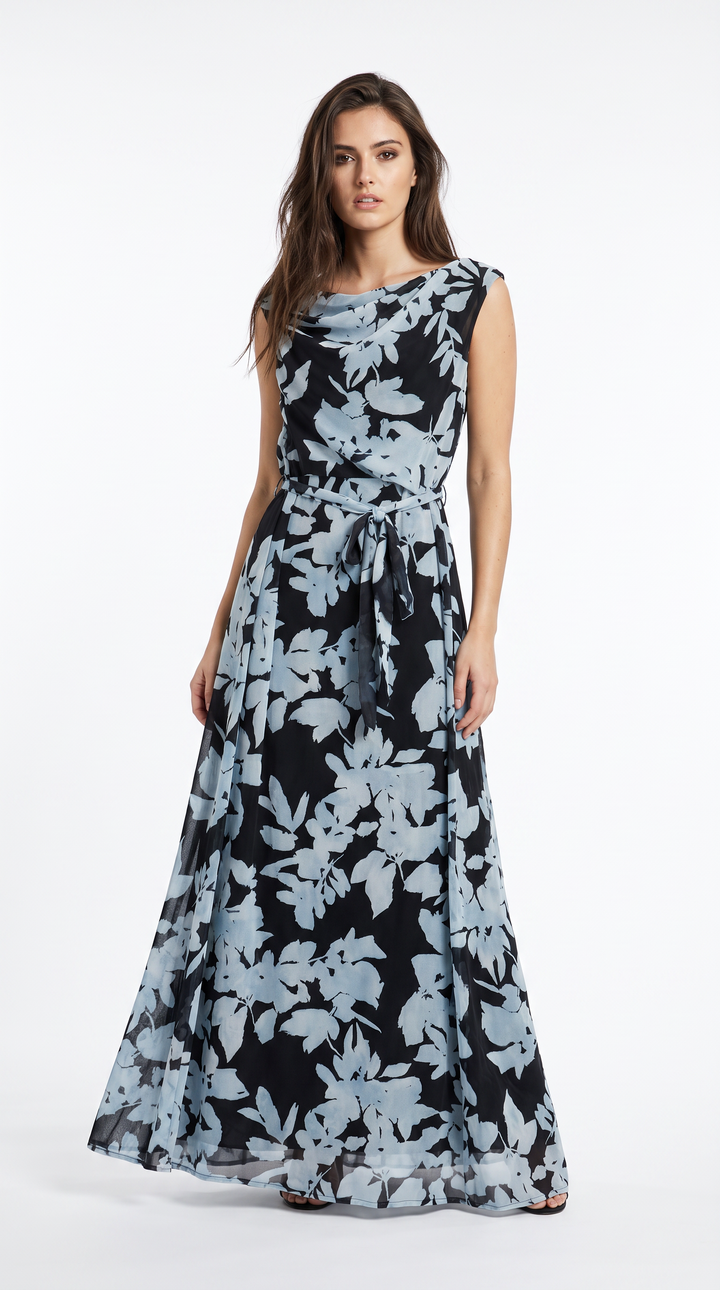 Black Floral Open Back Maxi Dress