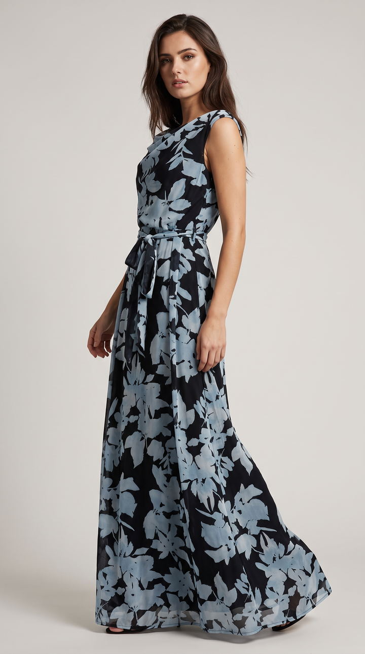 Black Floral Open Back Maxi Dress