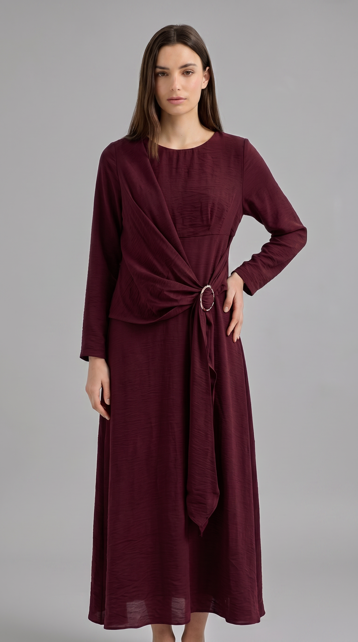 Wrap Ring Detail Maxi Dress Burgundy