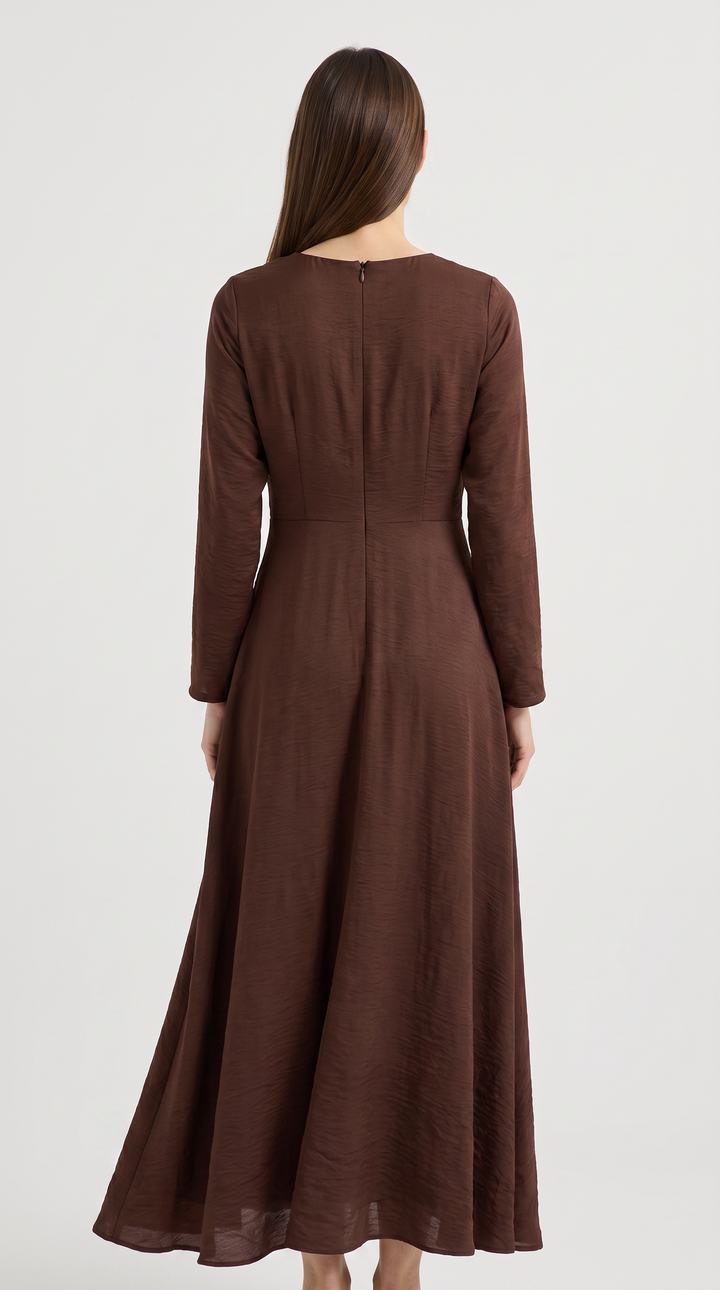 Wrap Ring Detail Maxi Dress - Brown