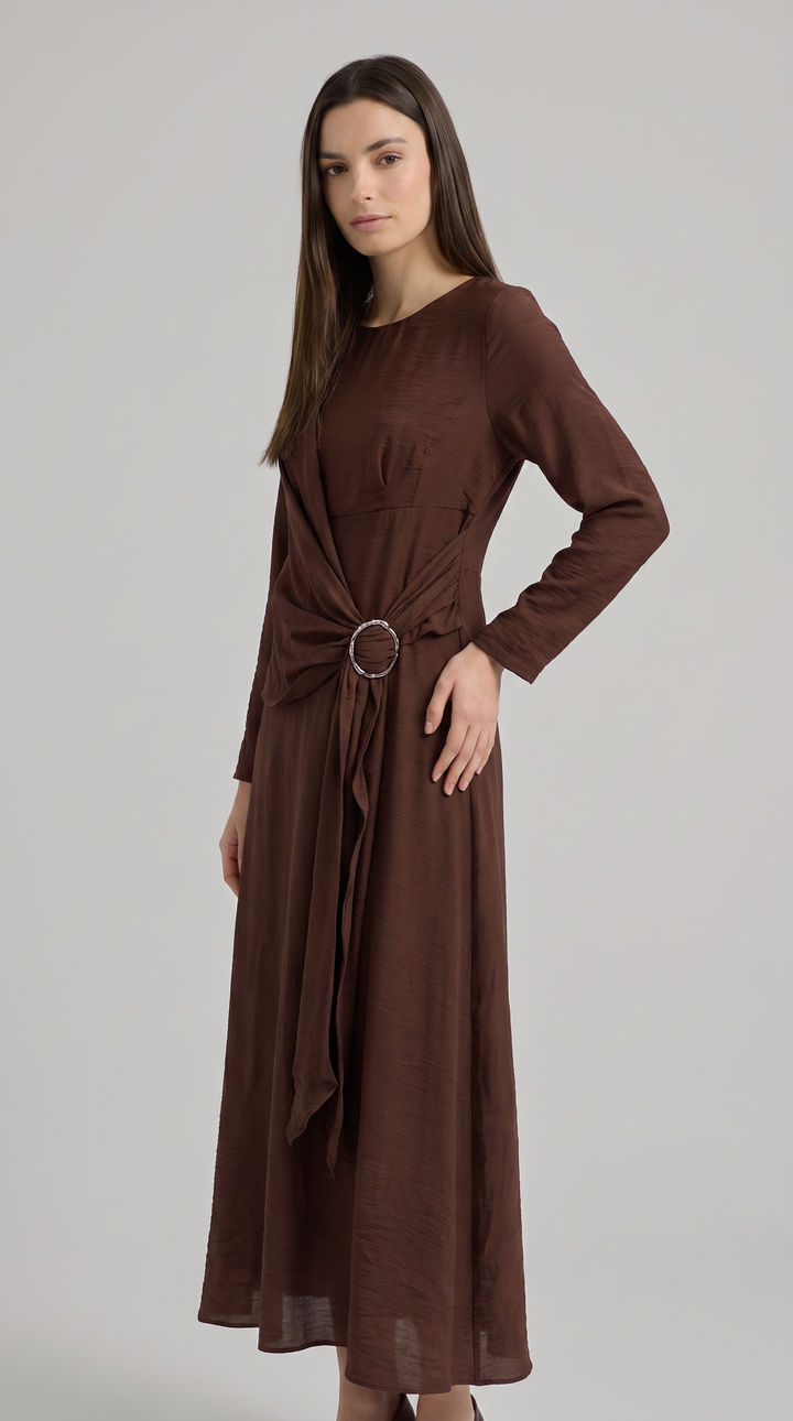 Wrap Ring Detail Maxi Dress - Brown