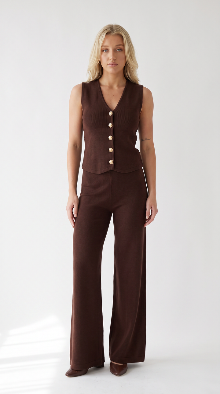 Knit Vest Set - Brown