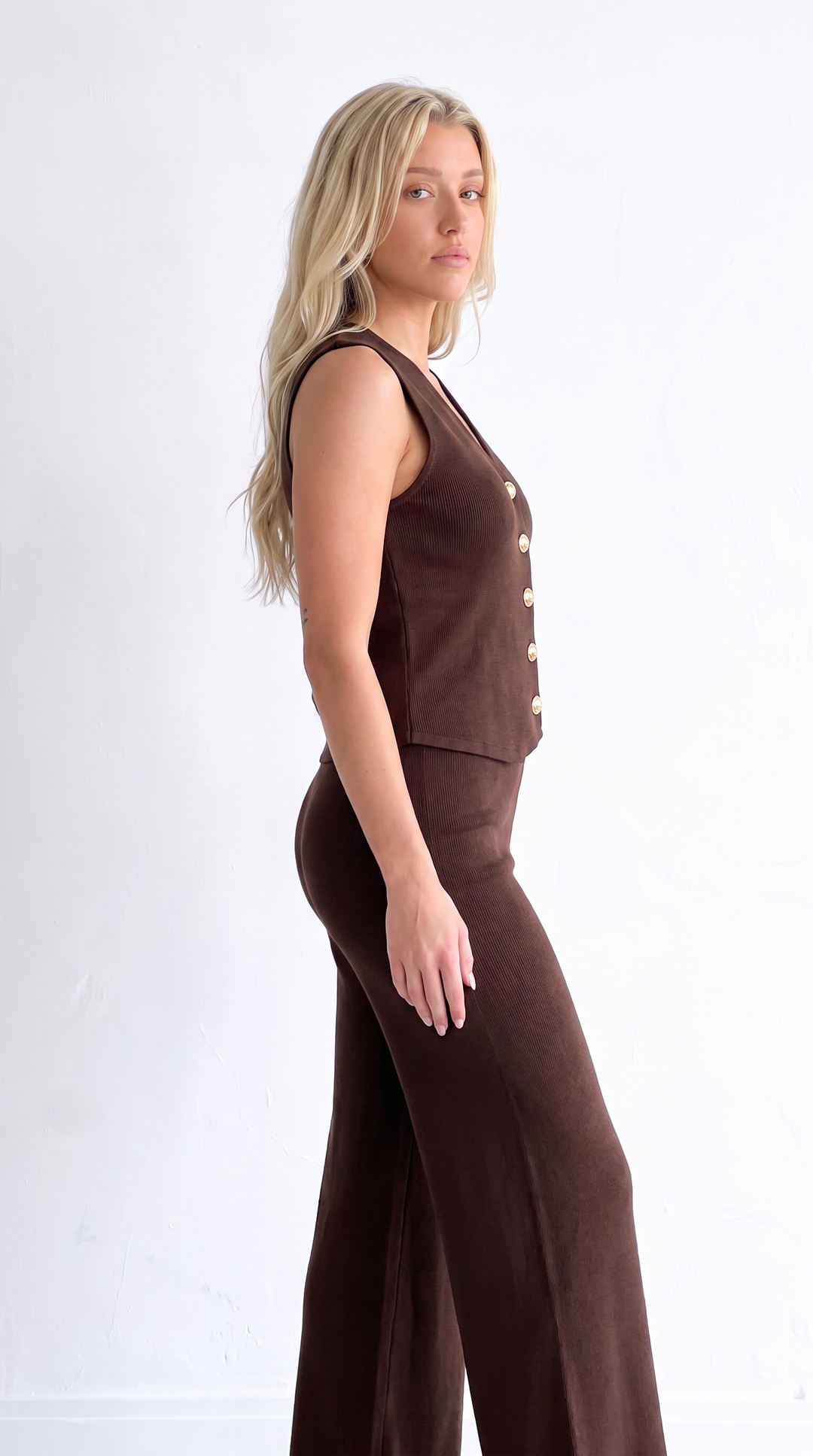 Knit Vest Set - Brown