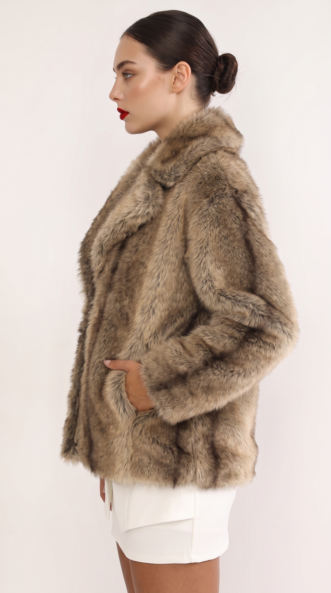 Cropped Faux Fur Jacket — Brown