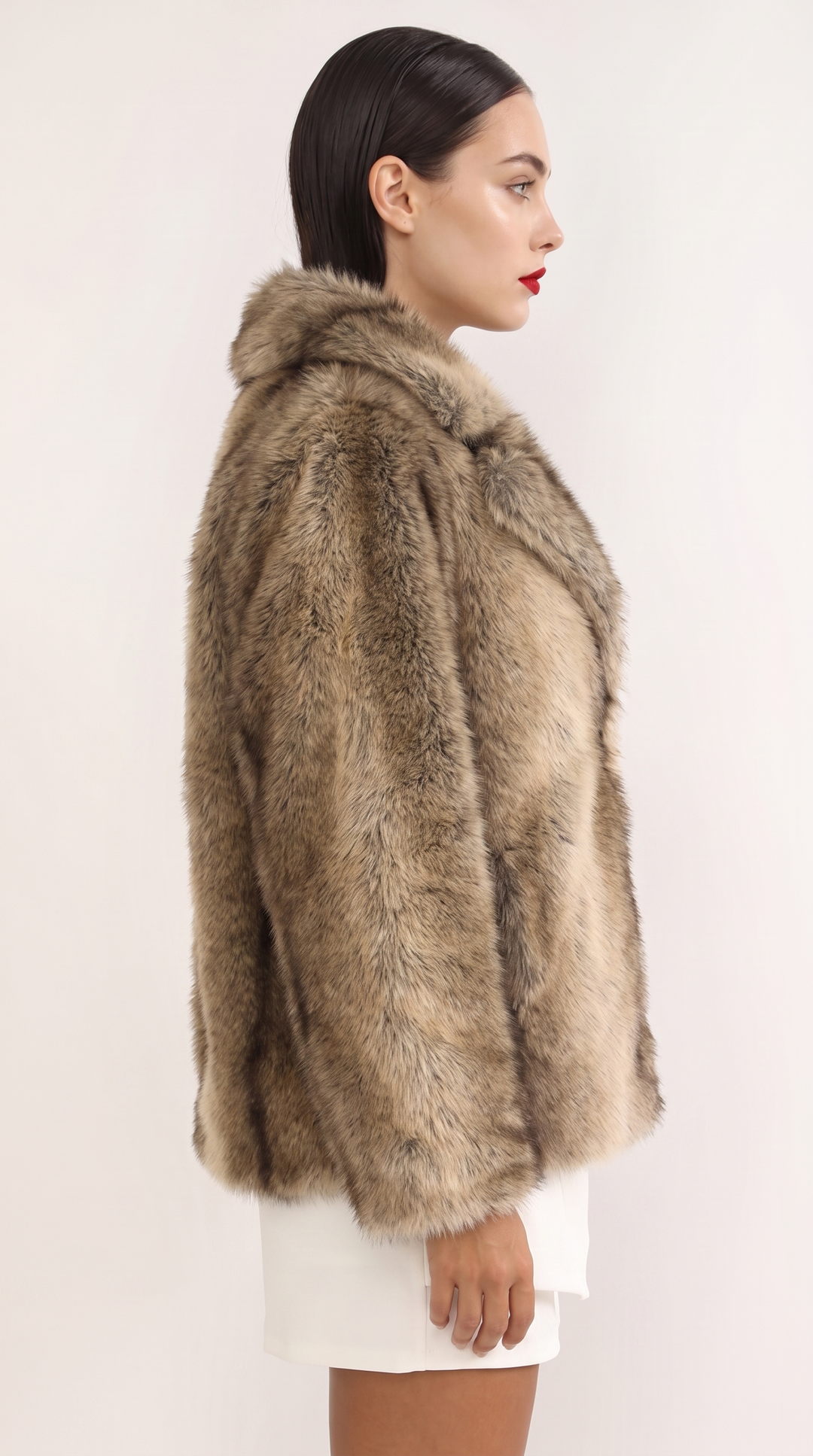 Cropped Faux Fur Jacket — Brown